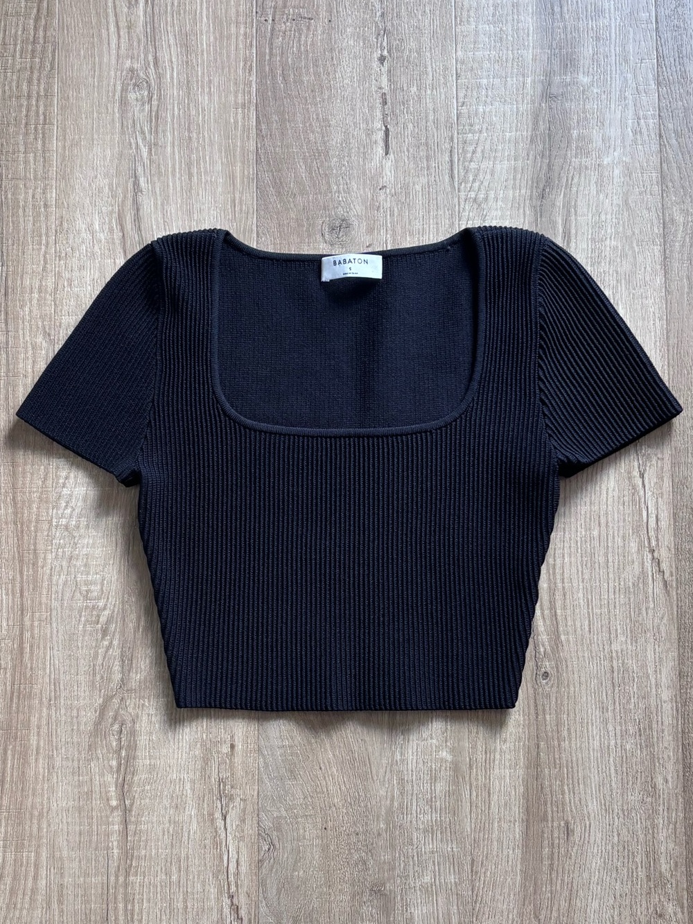 Babaton Sculpt Knit Cropped Short Sleeve Top in Back